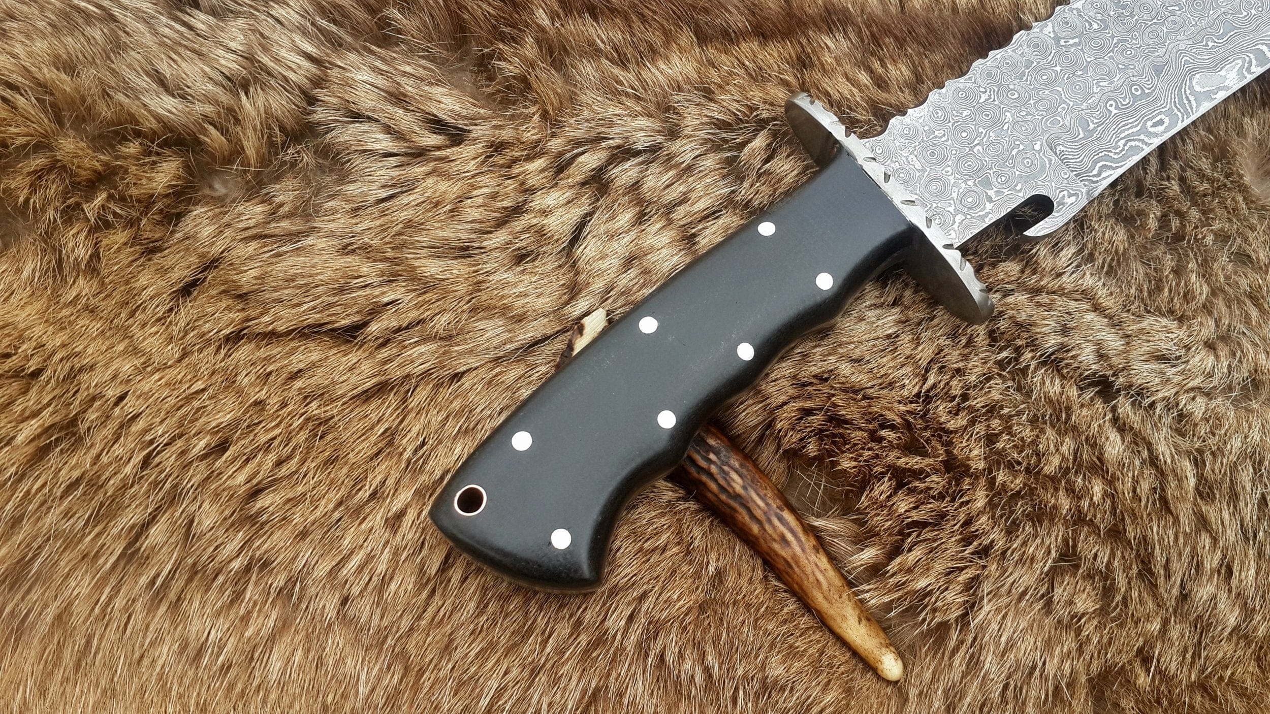 KBS Knives Store Bowie Knives Custom Handmade Wild Pig Hunter Bowie Knife with Raindrops Damascus Steel Blade and Black Micarta Handle - 16 Inches