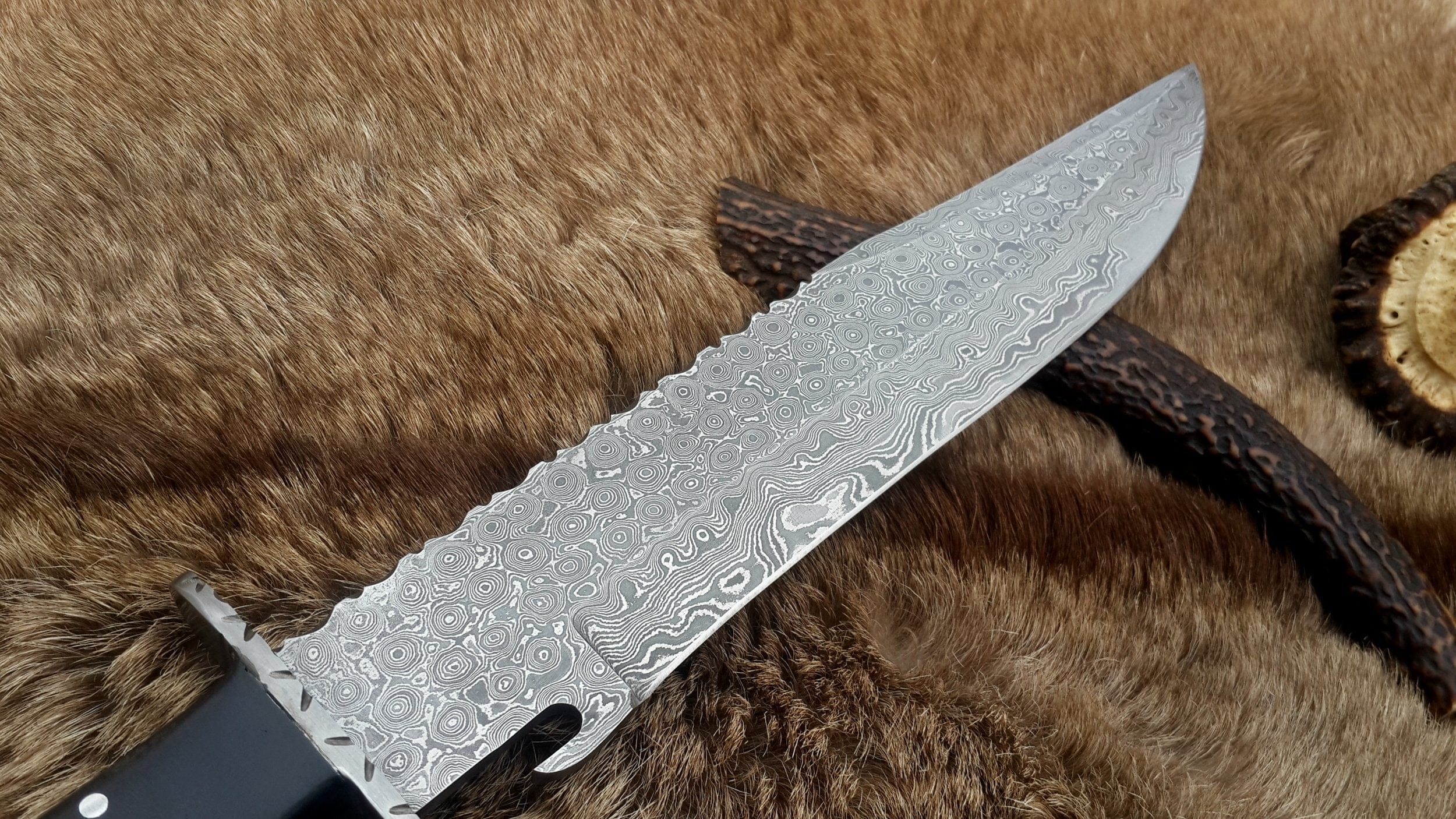 KBS Knives Store Bowie Knives Custom Handmade Wild Pig Hunter Bowie Knife with Raindrops Damascus Steel Blade and Black Micarta Handle - 16 Inches