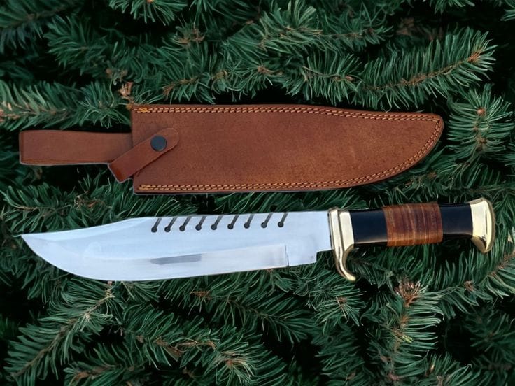 KBS Knives Store Bowie Knives Frontier Legend Bowie Knife – Custom Handmade D2 Steel Blade with Stacked Leather Handle, 16" Overall Length