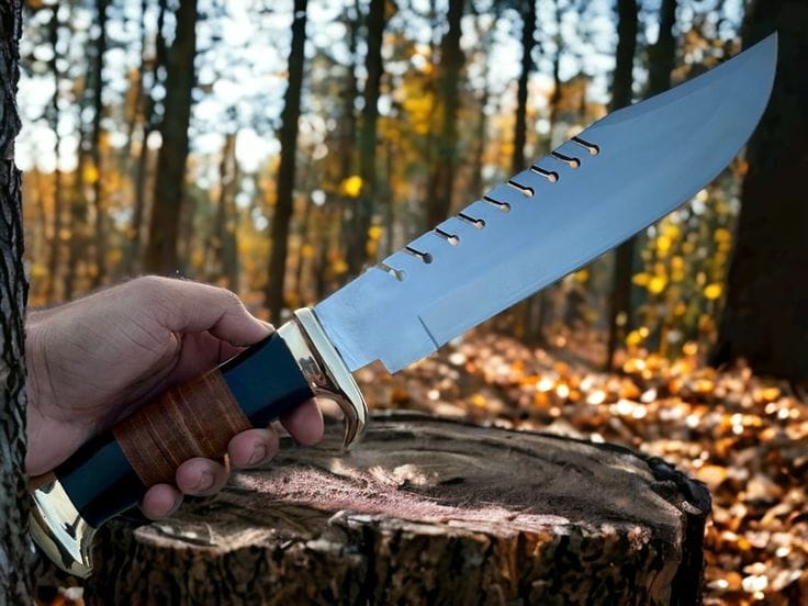 KBS Knives Store Bowie Knives Frontier Legend Bowie Knife – Custom Handmade D2 Steel Blade with Stacked Leather Handle, 16" Overall Length