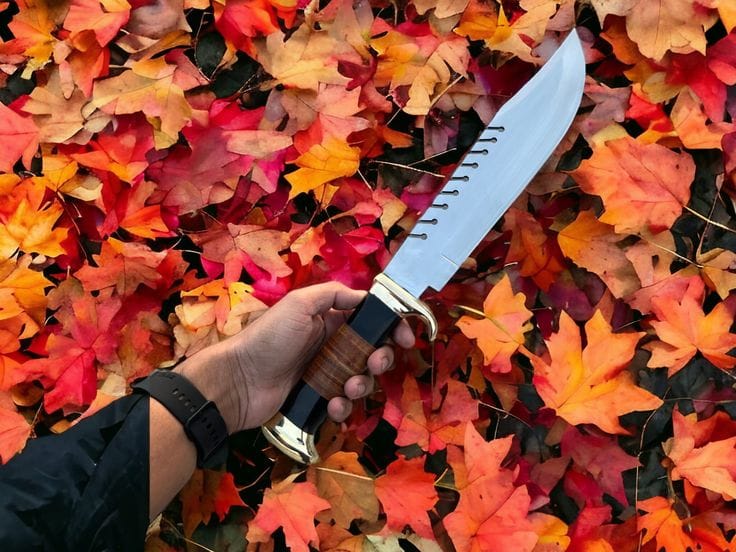 KBS Knives Store Bowie Knives Frontier Legend Bowie Knife – Custom Handmade D2 Steel Blade with Stacked Leather Handle, 16" Overall Length