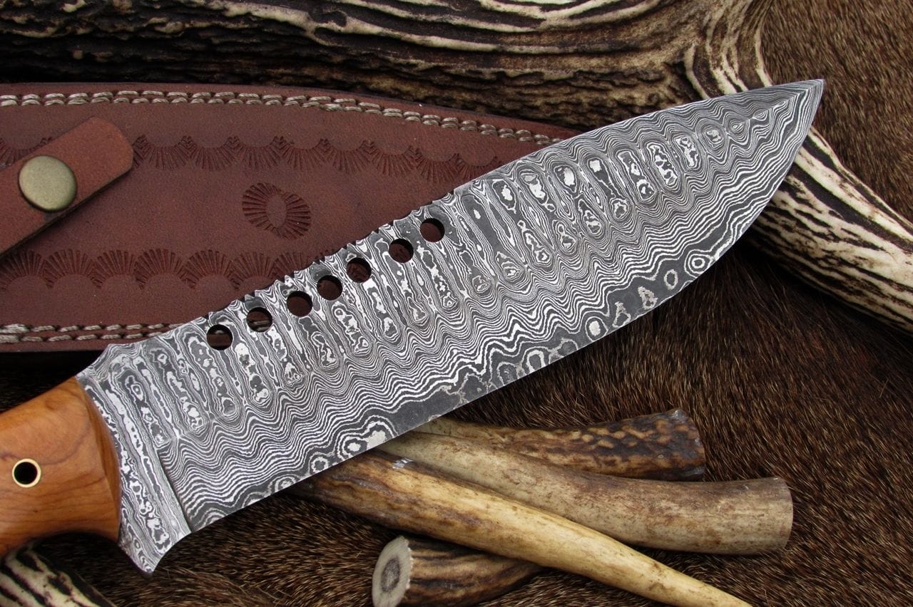 KBS Knives Store Bowie Knives Full Tang Hunter Bowie Knife with Custom Handcrafted Damascus Steel Blade & Olive Wood Handle - 17 Inches