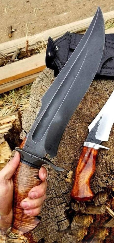 KBS Knives Store Bowie Knives Georgia Hunter Big Knife | 16" 1095 Steel Blade with Burl Walnut Handle