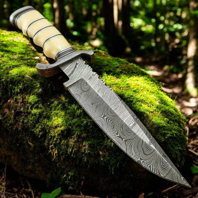 KBS Knives Store Bowie Knives Hunter Bowie Knife - 8" Damascus "Wasteland Reaper"