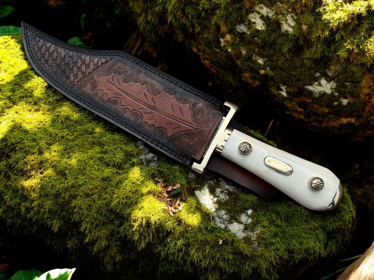 KBS Knives Store Bowie Knives Legendary Western W49 Bowie Knife – Custom Handmade Damascus Steel Blade with Bone Handle