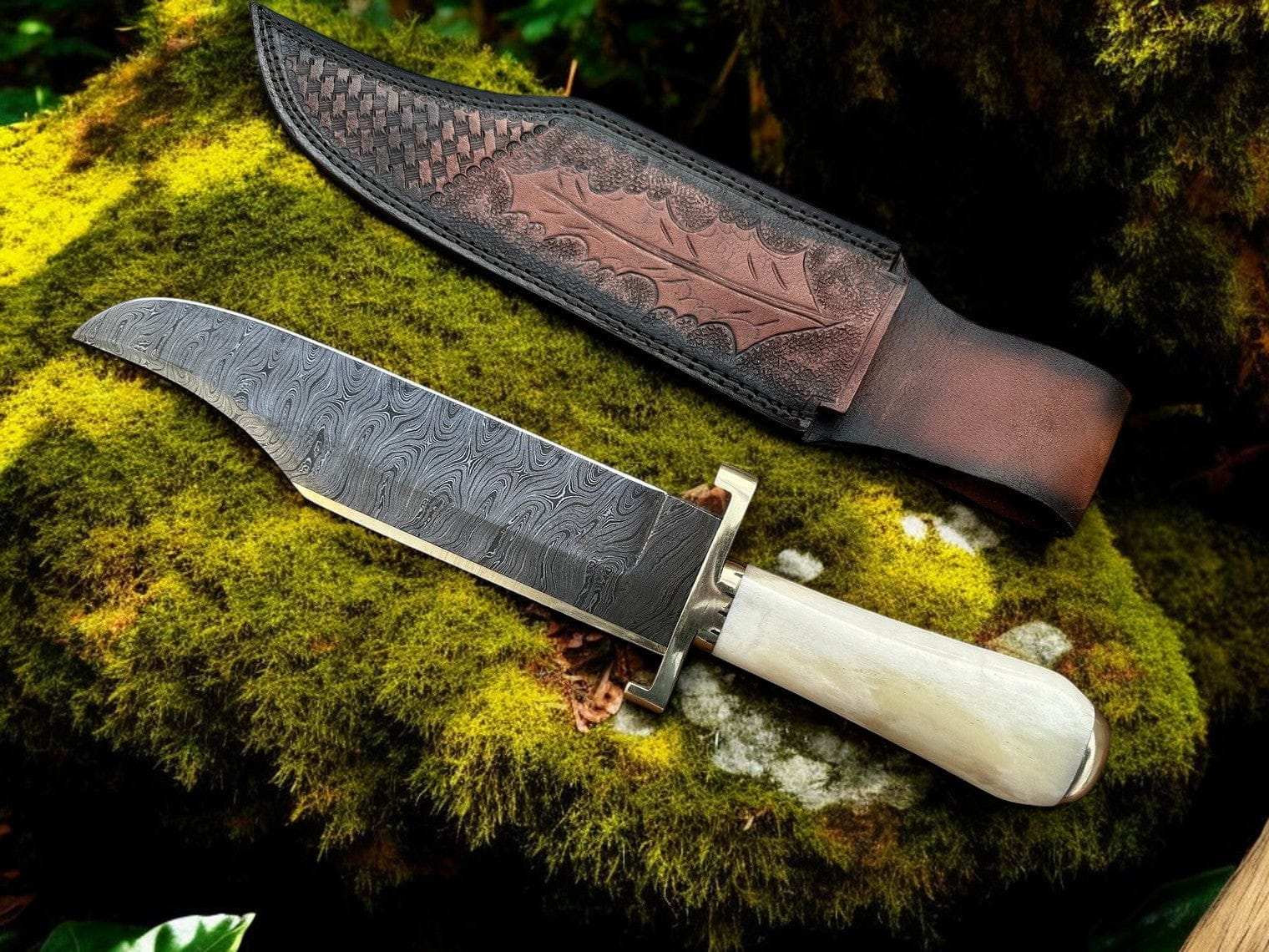 KBS Knives Store Bowie Knives Legendary Western W49 Bowie Knife – Custom Handmade Damascus Steel Blade with Bone Handle