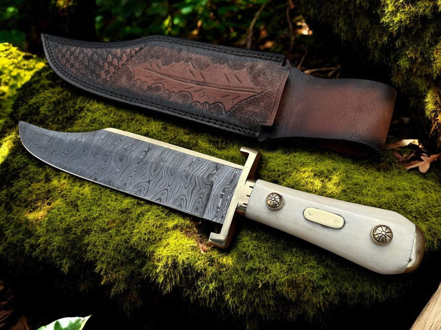 KBS Knives Store Bowie Knives Legendary Western W49 Bowie Knife – Custom Handmade Damascus Steel Blade with Bone Handle