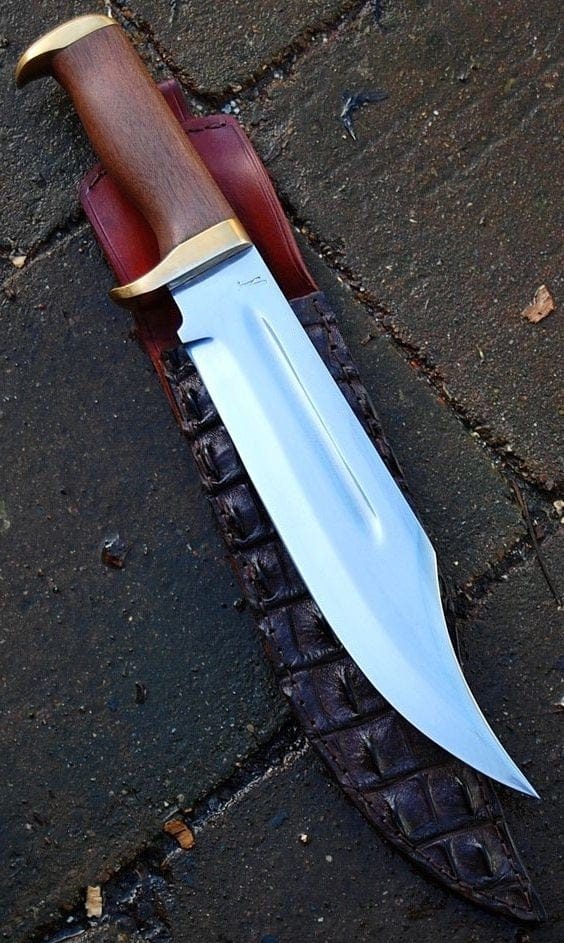 KBS Knives Store Bowie Knives Mick Bowie Knife - Custom Handcrafted 1095 High Carbon Steel Blade, Wood Handle with Brass Guards, 15" Overall Length | Leather Sheath | KBS Knives