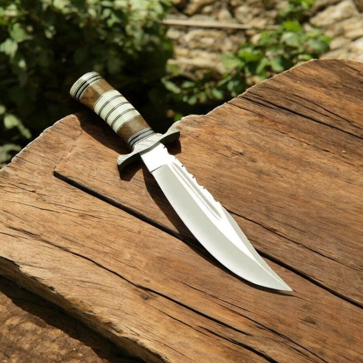 KBS Knives Store Bowie Knives Old Timer Bowie Knife - Handmade, D2 Steel Blade, Rosewood With Bone Handle
