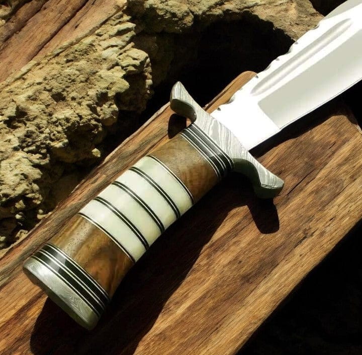 KBS Knives Store Bowie Knives Old Timer Bowie Knife - Handmade, D2 Steel Blade, Rosewood With Bone Handle