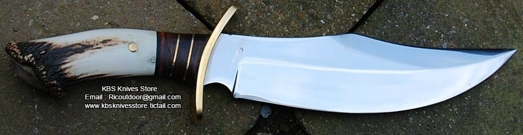 KBS Knives Store Bowie Knives Oregon Bowie Knife - Custom Handcrafted 1095 High Carbon Steel Blade, Rosewood Handle with Brass Guard and Antler Crown, 14" Overall Length | Leather Sheath | KBS Knives