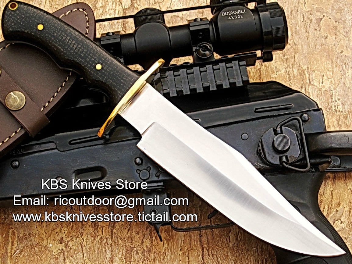 KBS Knives Store Bowie Knives Original Best Bowie Knife - Custom Handcrafted Full Tang D2 Steel Blade, Red Micarta Handle with Brass Guard, 12" Overall Length | Leather Sheath | KBS Knives