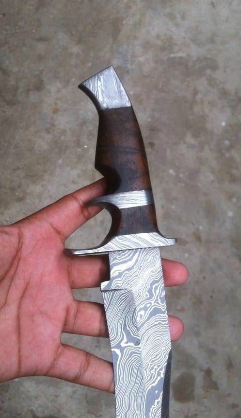KBS Knives Store Bowie Knives Original Bowie Knife - Full Tang Damascus Steel Blade, Rosewood Handle, Damascus Guards | KBS Knives