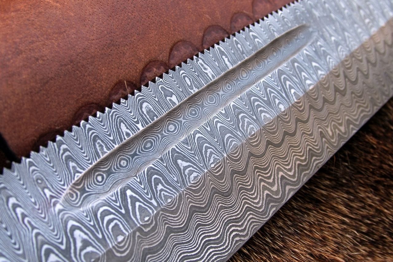 KBS Knives Store Bowie Knives Pig Sticker Big Bowie Knife with Custom Handcrafted Full Tang Damascus Steel Blade & Sheep Horn Handle - 17 Inches