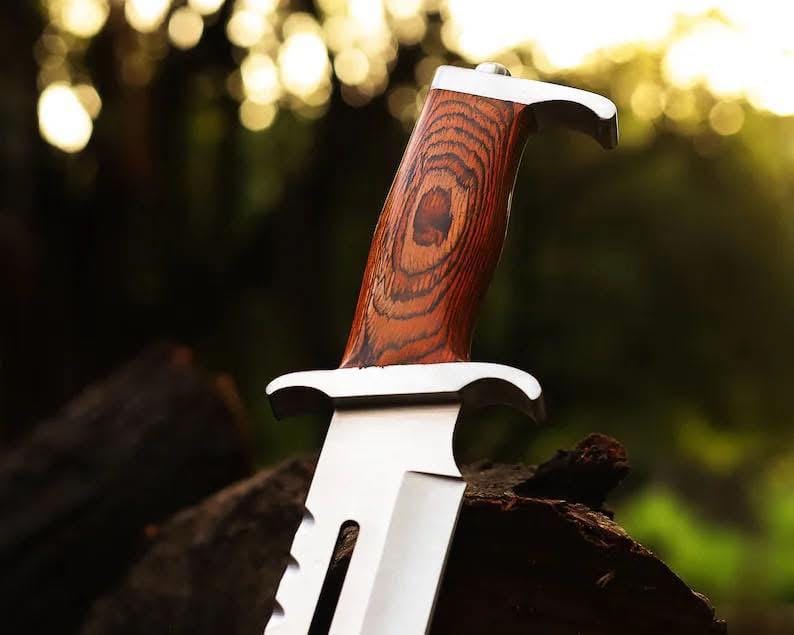 KBS Knives Store Bowie Knives Professional Rambo Bowie Knife - 12" D2 Steel with Exotic Red Wood Handle & Steel Guards