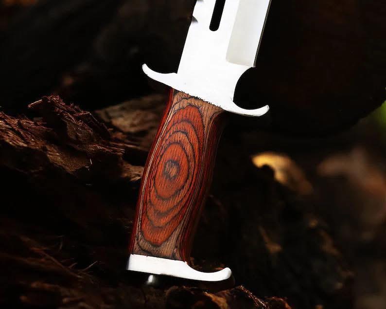 KBS Knives Store Bowie Knives Professional Rambo Bowie Knife - 12" D2 Steel with Exotic Red Wood Handle & Steel Guards