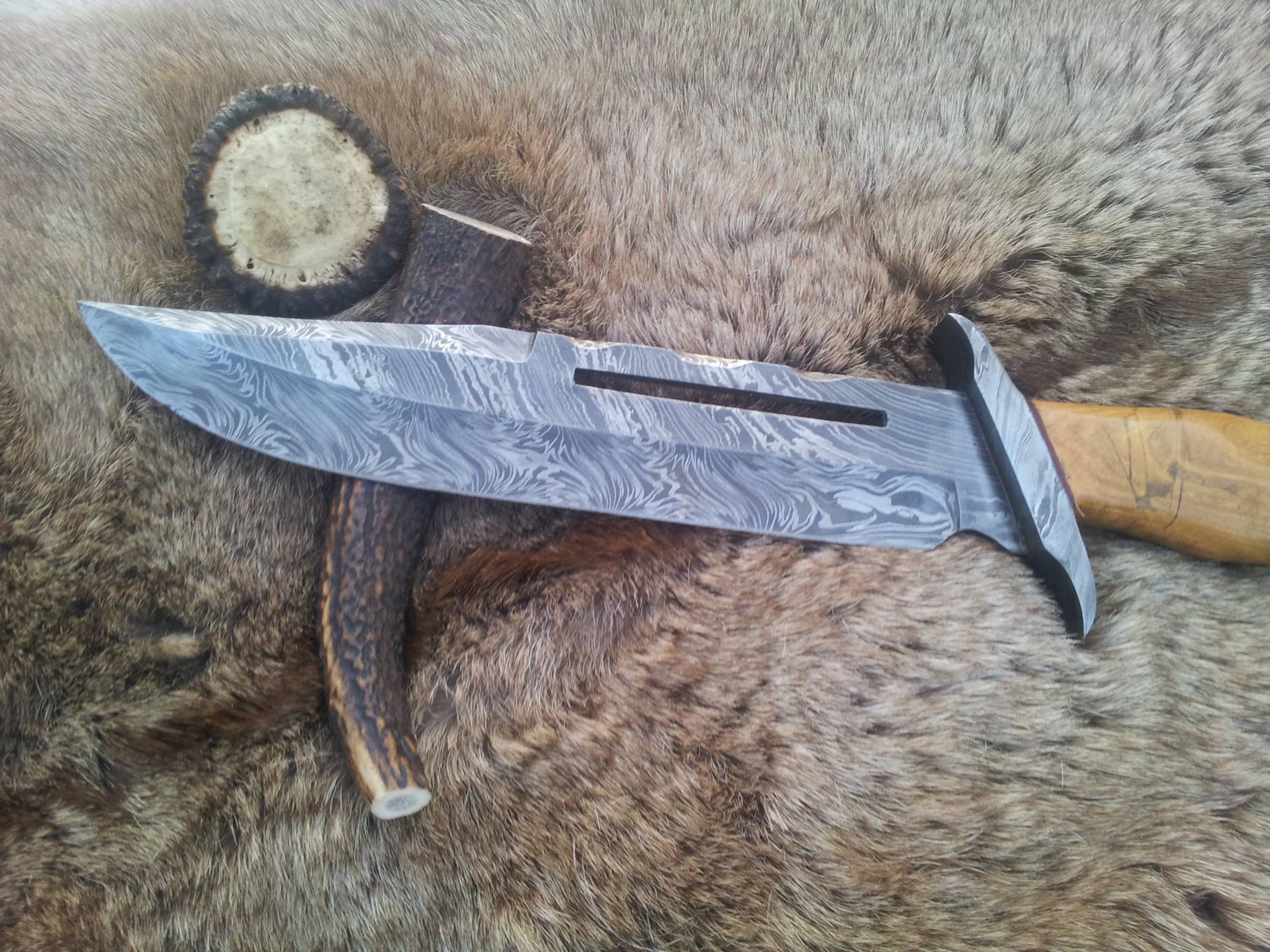 KBS Knives Store Bowie Knives Rambo Knife for Sale - Custom Handmade Damascus Bowie with Olivewood Handle