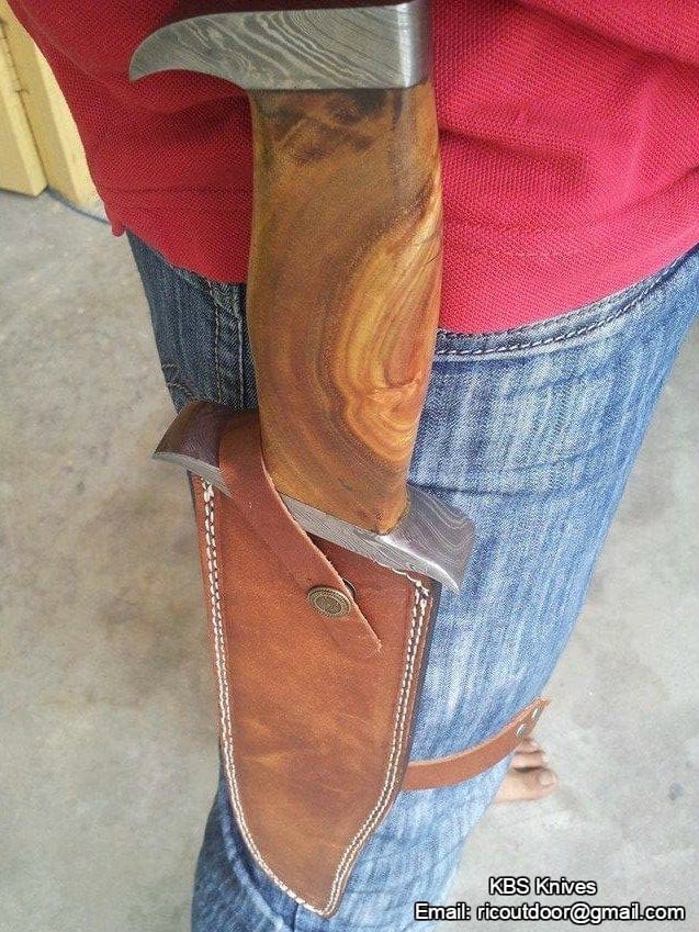 KBS Knives Store Bowie Knives Rambo Knife – Handmade 17" Damascus Steel Blade with Blood Groove & Rosewood Handle