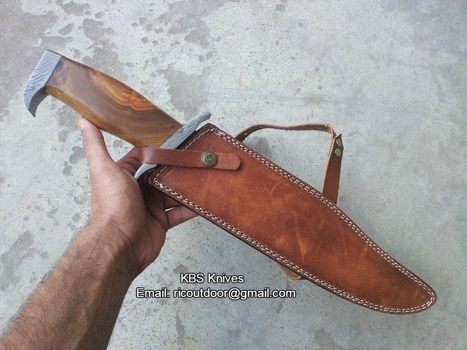 KBS Knives Store Bowie Knives Rambo Knife – Handmade 17" Damascus Steel Blade with Blood Groove & Rosewood Handle