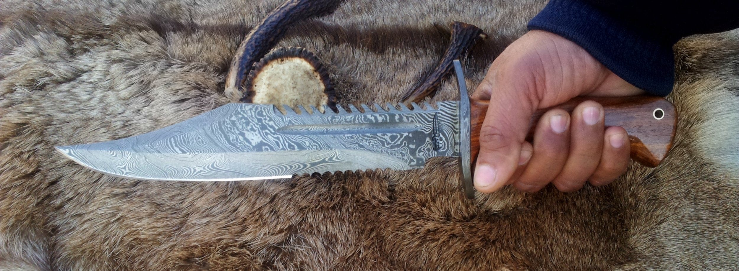 KBS Knives Store Bowie Knives Ranger Survival Bowie Knife with Custom Handcrafted Damascus Steel Blade & Rosewood Handle - 15 Inches