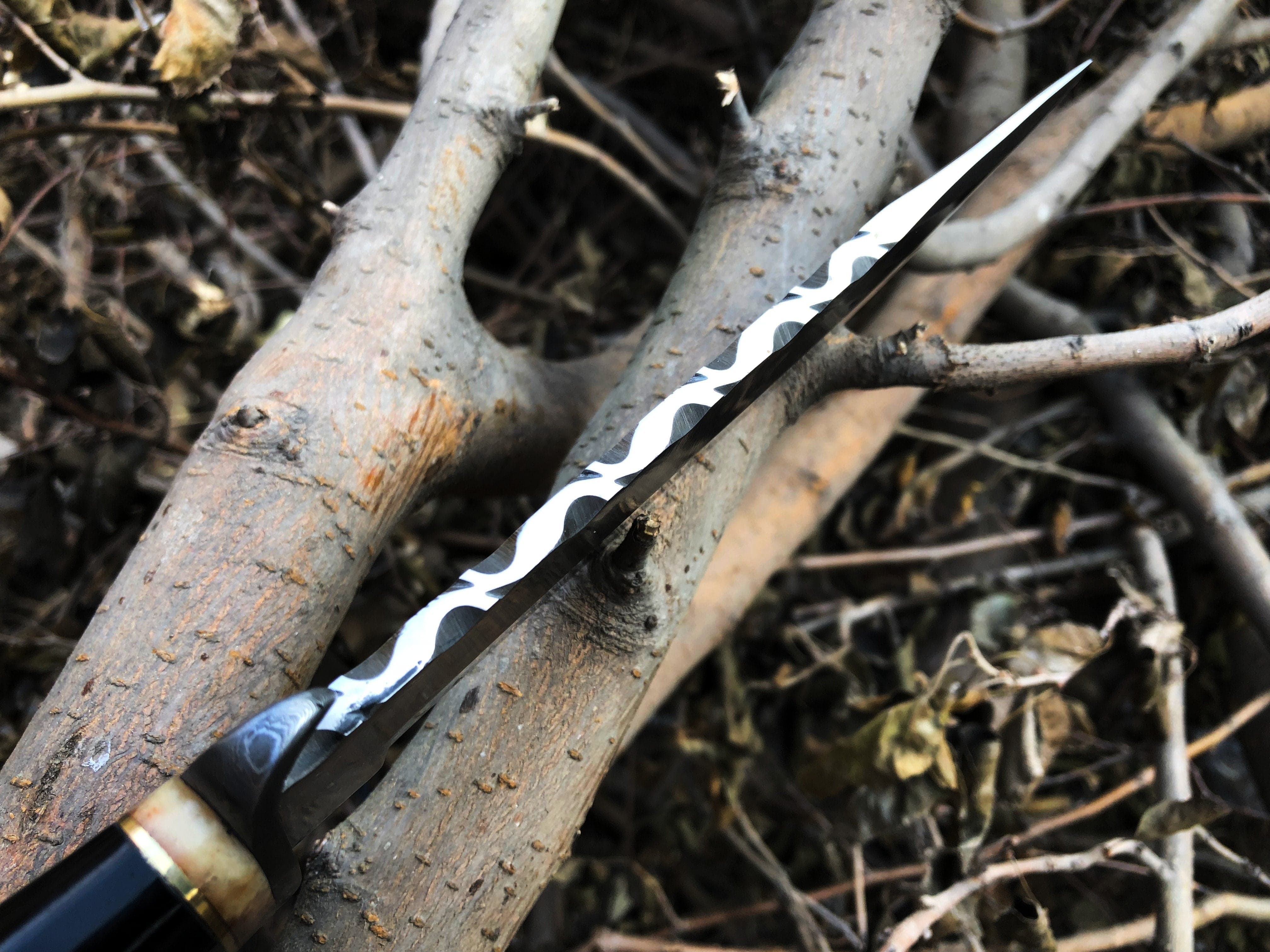 KBS Knives Store Bowie Knives Top Quality Hunting Bowie Knife | D2 Steel Blade | Bone, Buffalo, Wood Handle with Damascus Guard | 13 Inches | Leather Sheath | KBS Knives Store