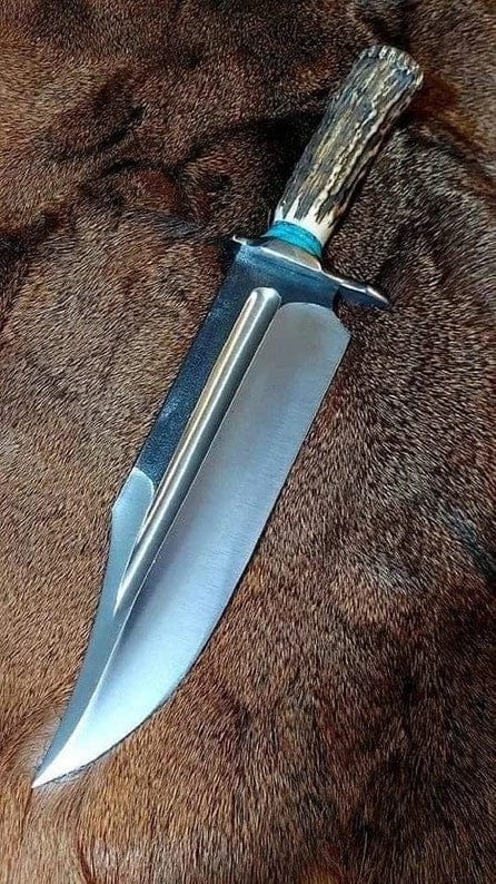 KBS Knives Store Bowie Knives Ultimate Survival Bowie Knife - Handmade, 1095 Forged Steel, 11" Blade, Antler Horn Handle, Exotic Wood, Steel Guard