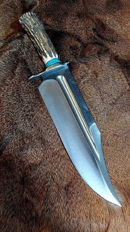 KBS Knives Store Bowie Knives Ultimate Survival Bowie Knife - Handmade, 1095 Forged Steel, 11" Blade, Antler Horn Handle, Exotic Wood, Steel Guard