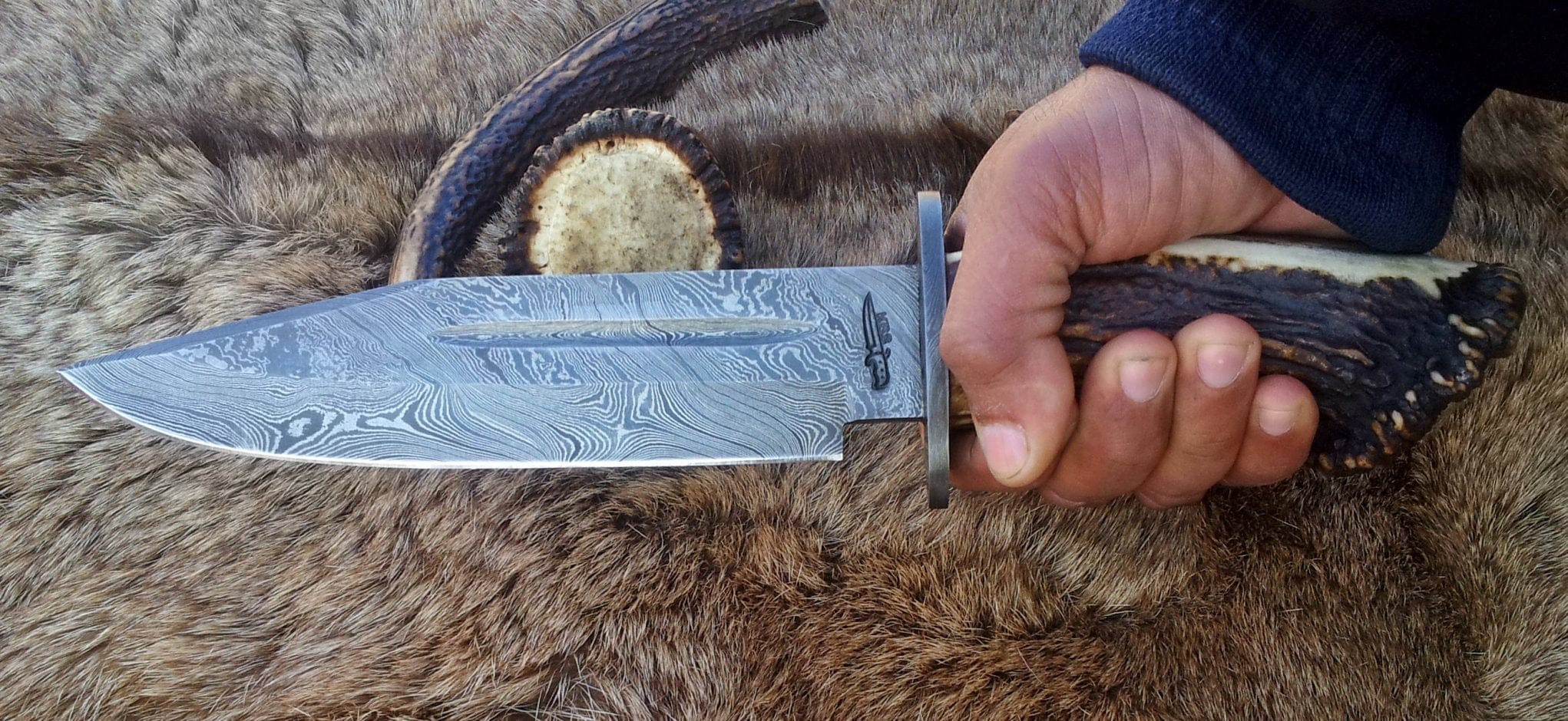 KBS Knives Store Bowie Knives Vintage Bowie Knife with Custom Handcrafted Damascus Steel Blade & Stag Horn Handle - 14 Inches