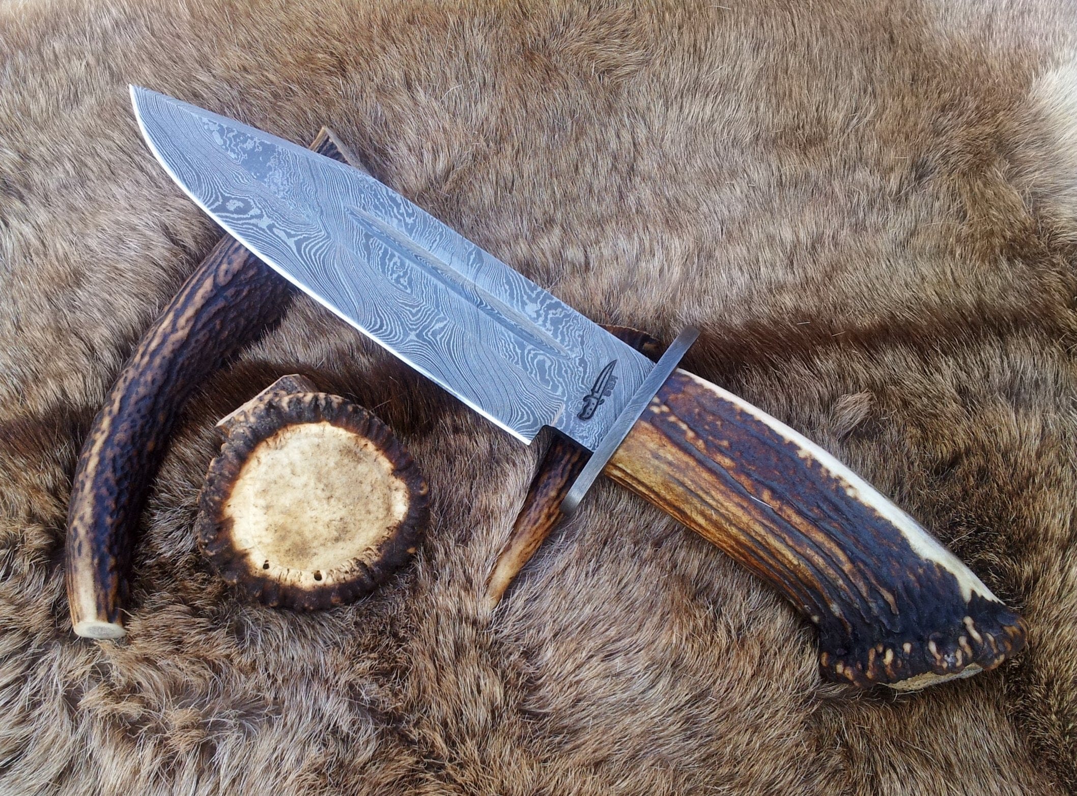 KBS Knives Store Bowie Knives Vintage Bowie Knife with Custom Handcrafted Damascus Steel Blade & Stag Horn Handle - 14 Inches