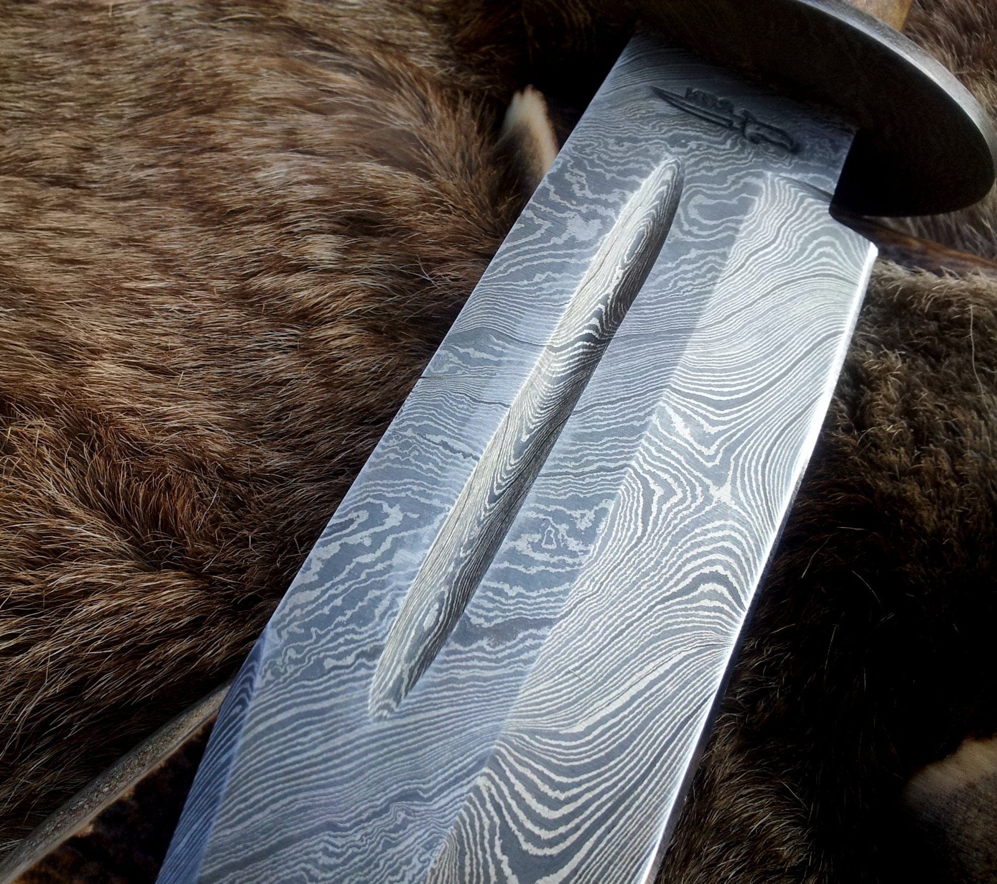 KBS Knives Store Bowie Knives Vintage Bowie Knife with Custom Handcrafted Damascus Steel Blade & Stag Horn Handle - 14 Inches