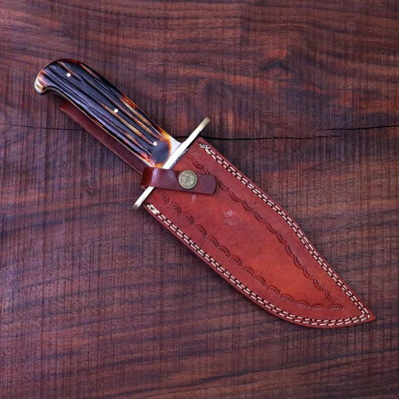 KBS Knives Store Bowie Knives Western Bowie Knife – Handmade 15-Inch Damascus Steel with Bone Handle
