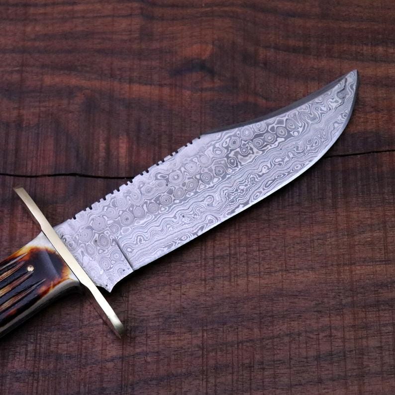 KBS Knives Store Bowie Knives Western Bowie Knife – Handmade 15-Inch Damascus Steel with Bone Handle
