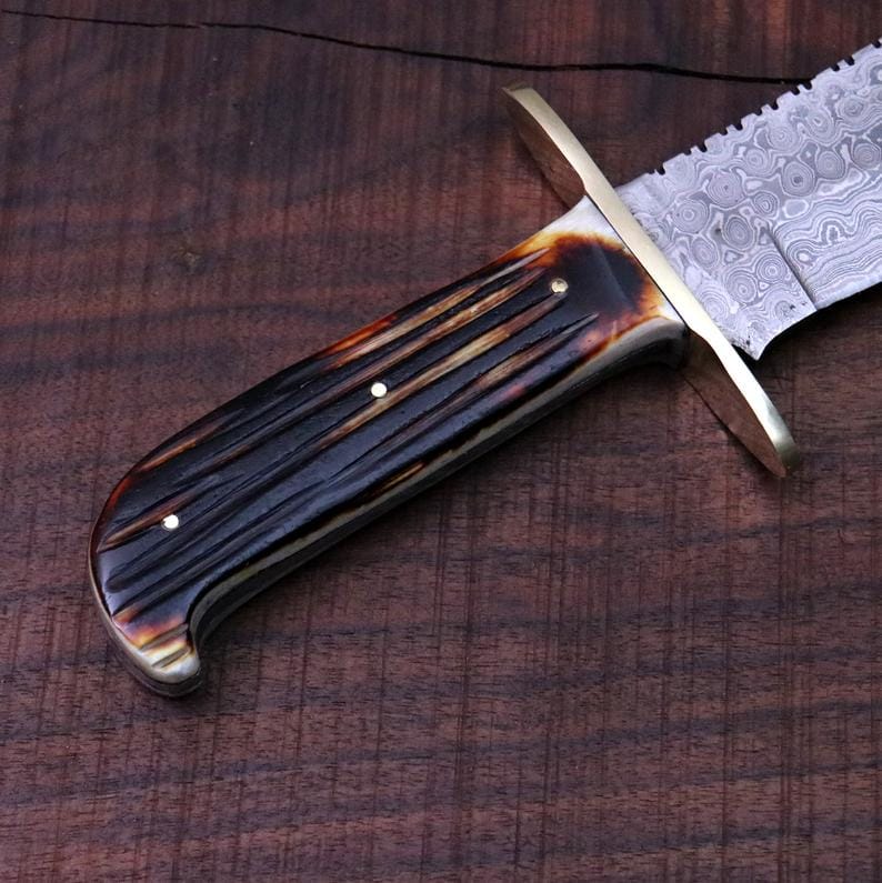 KBS Knives Store Bowie Knives Western Bowie Knife – Handmade 15-Inch Damascus Steel with Bone Handle