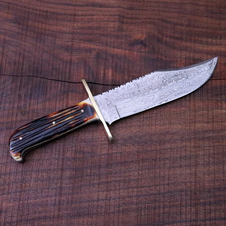 KBS Knives Store Bowie Knives Western Bowie Knife – Handmade 15-Inch Damascus Steel with Bone Handle