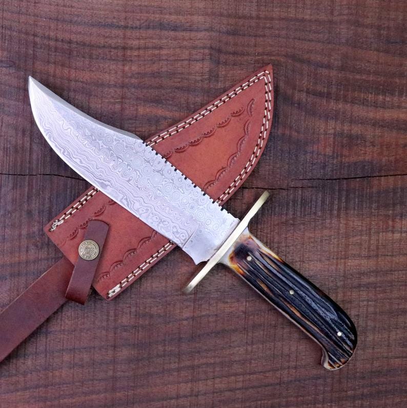 KBS Knives Store Bowie Knives Western Bowie Knife – Handmade 15-Inch Damascus Steel with Bone Handle