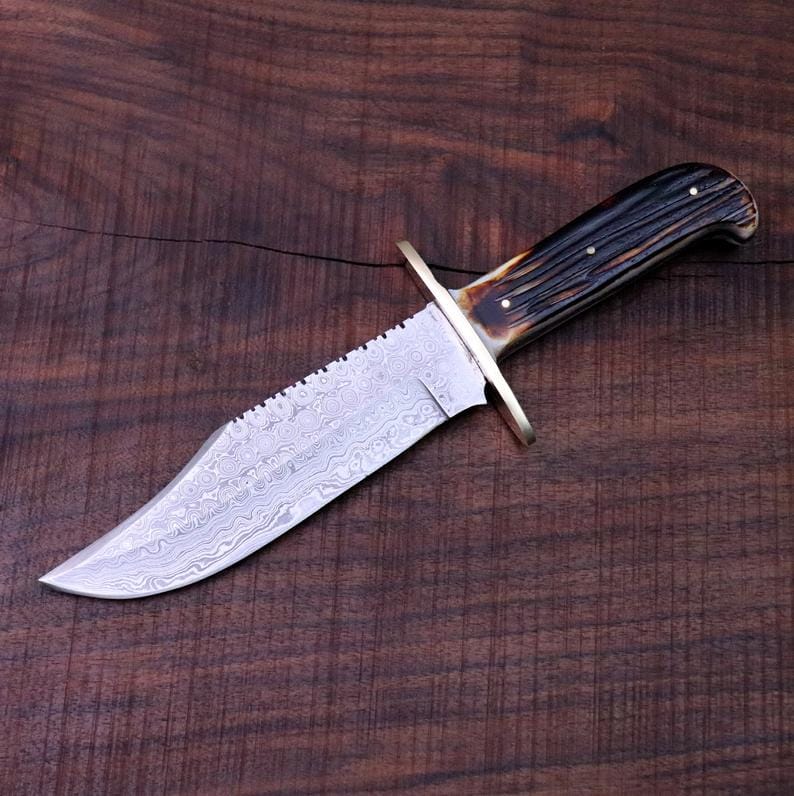 KBS Knives Store Bowie Knives Western Bowie Knife – Handmade 15-Inch Damascus Steel with Bone Handle