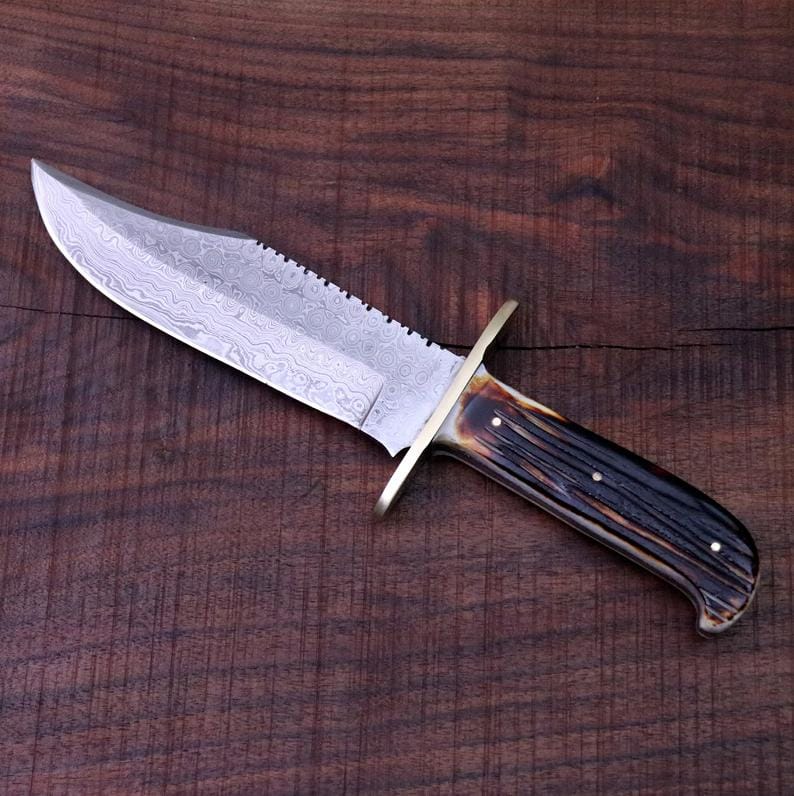 KBS Knives Store Bowie Knives Western Bowie Knife – Handmade 15-Inch Damascus Steel with Bone Handle