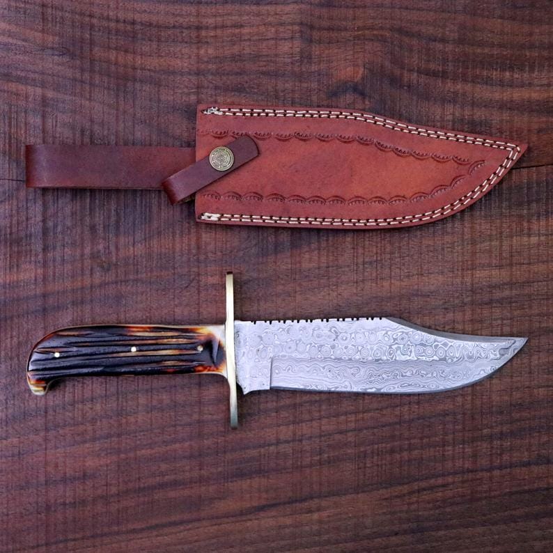 KBS Knives Store Bowie Knives Western Bowie Knife – Handmade 15-Inch Damascus Steel with Bone Handle