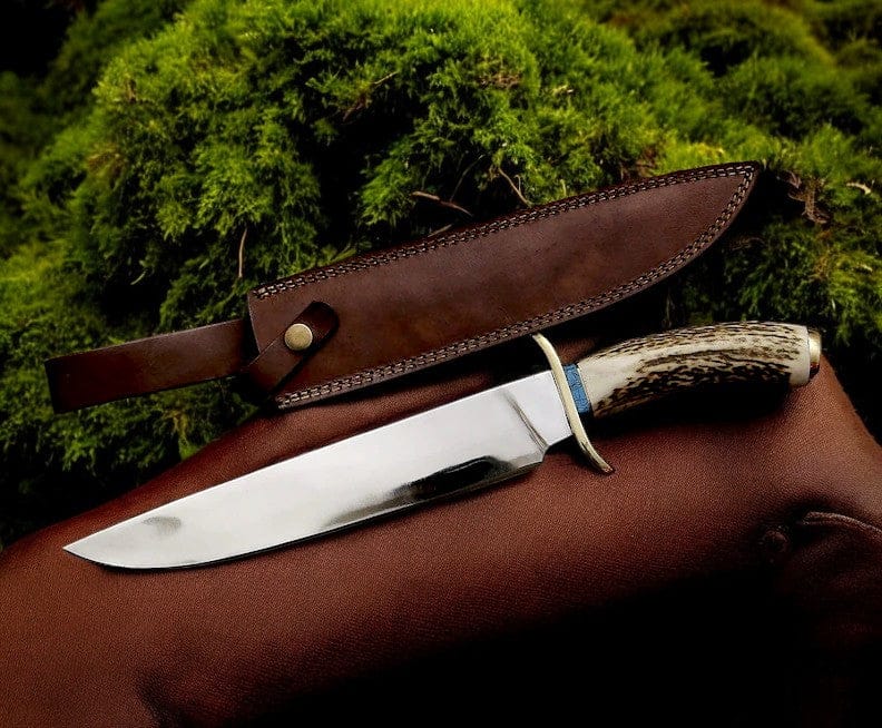 KBS Knives Store Bowie Knives Western Bowie Knife With Antler Handles – 13.5" High-Carbon Steel Blade with Turquoise Inlays