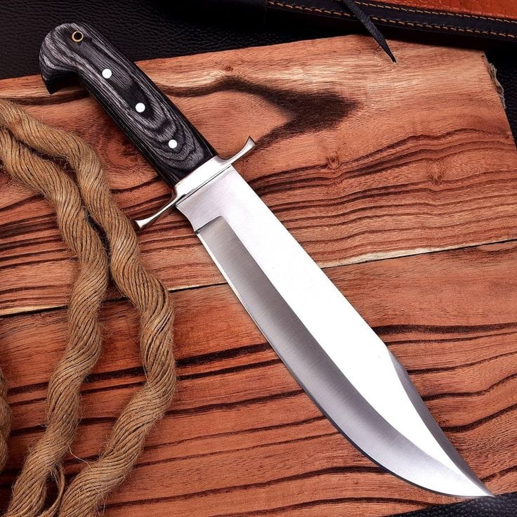 KBS Knives Store Bowie Knives Wild Frontier: Hunting Bowie Knife with D2 Steel Blade, Exotic Wood Handle, Steel Guard, and Leather Sheath