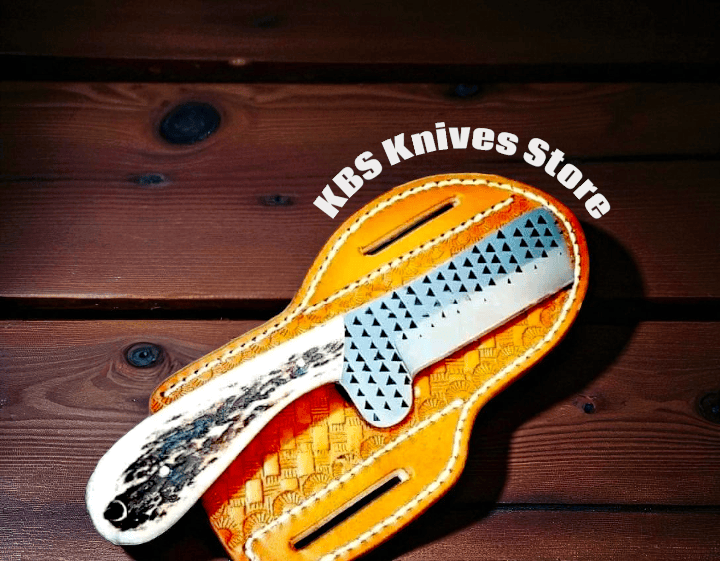 KBS Knives Store Bull Cutter Bull Cutter Daily Carry Knife – Elk Horn with Leather Sheath