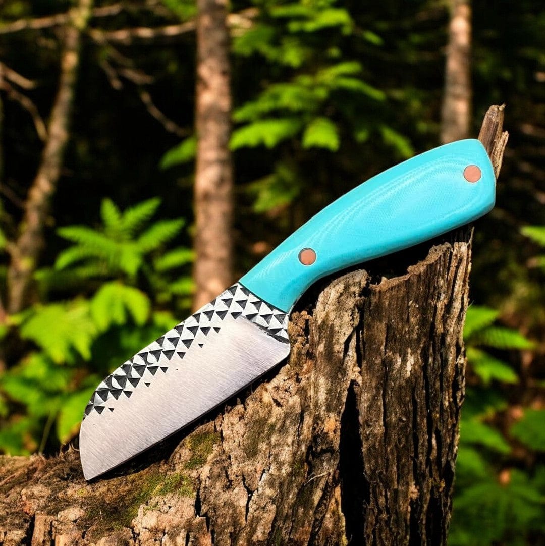 KBS Knives Store Bull Cutter Custom Bull Cutter Knife - 8" Farrier's Rasp Steel with Turquoise G10 Handle & Western Sheath