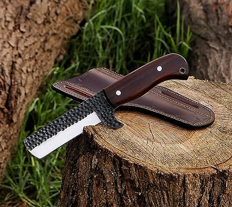 KBS Knives Store Bull Cutter Custom Bull Cutter Knife for Sale - 7.5-Inch Full Tang 1095 Forged Steel Blade, Rosewood Handle, Leather Sheath - KBS Knives Store