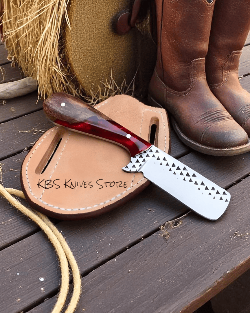 KBS Knives Store Bull Cutter Handmade Cowboy Bull Cutter - 7.5" Farrier Rasp Steel with Beautiful Epoxy Resin Handle