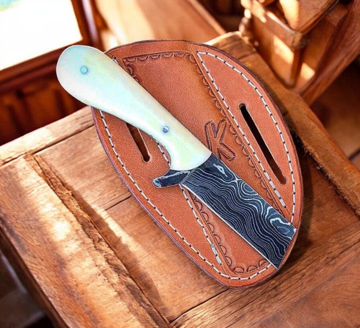 KBS Knives Store Bull Cutter Premium Bull Cutter Knife with Sheath - Damascus Steel Blade
