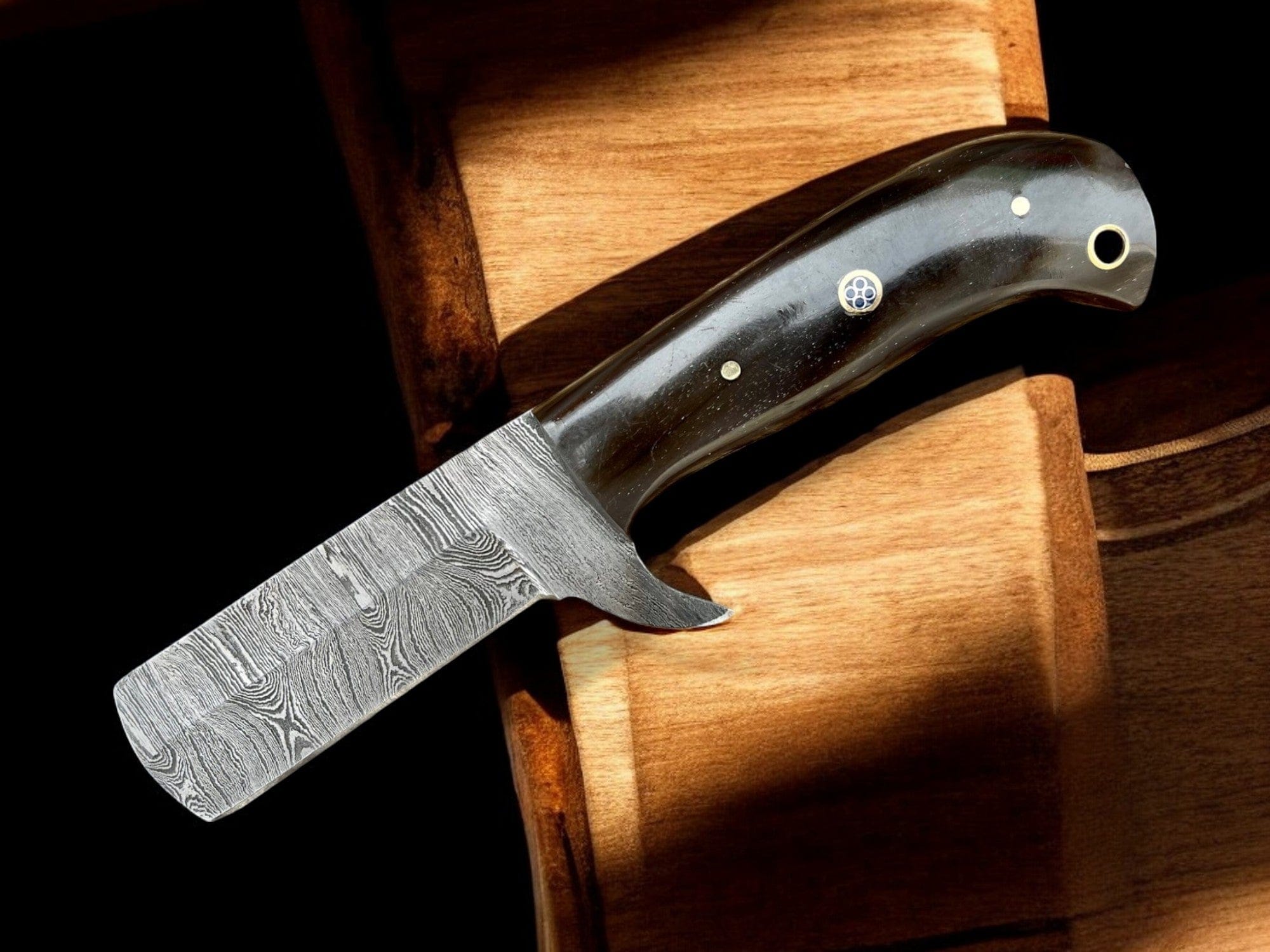 KBS Knives Store Bull Cutter Premium Damascus Bull Cutter - 7" Damascus Steel with African Water Buffalo Horn Handle