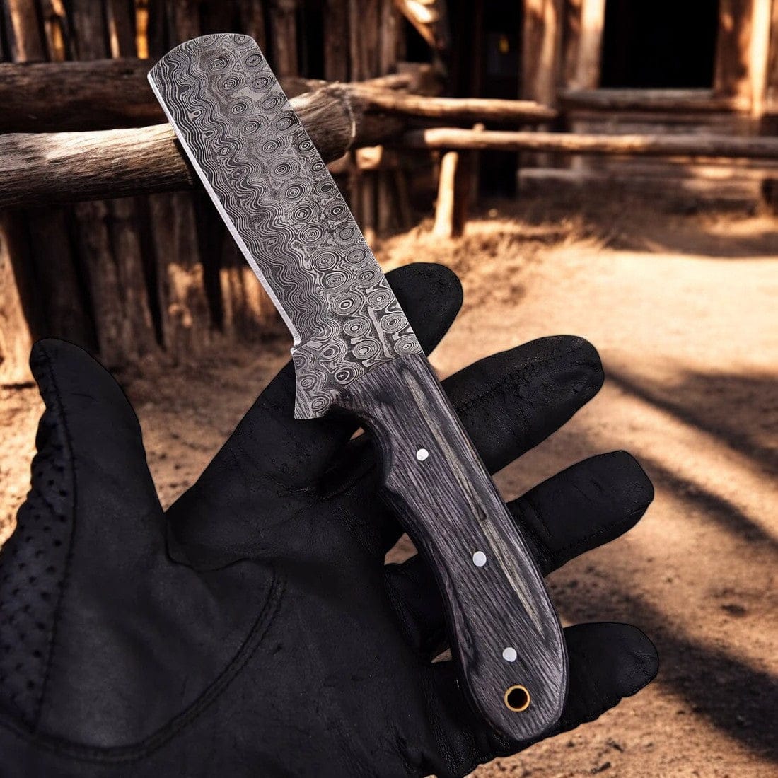 KBS Knives Store Bull Cutter Premium Damascus Bull Cutter Knife - 8" Tear Drops Damascus Steel with Exotic Black Wood Handle