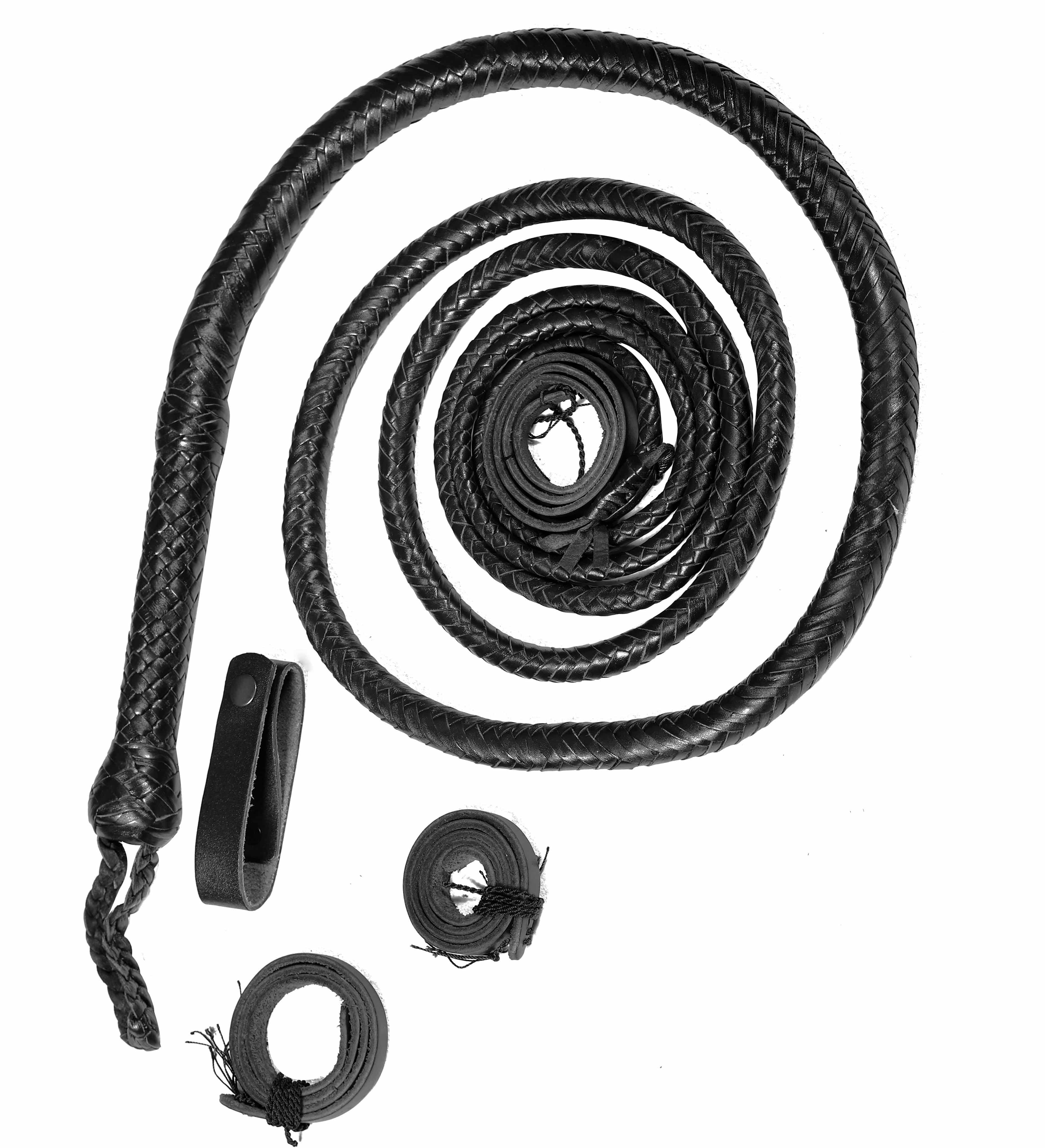 KBS Knives Store Bull Whips Authentic Snake Black Leather Bullwhip for Sale (4ft–16ft)