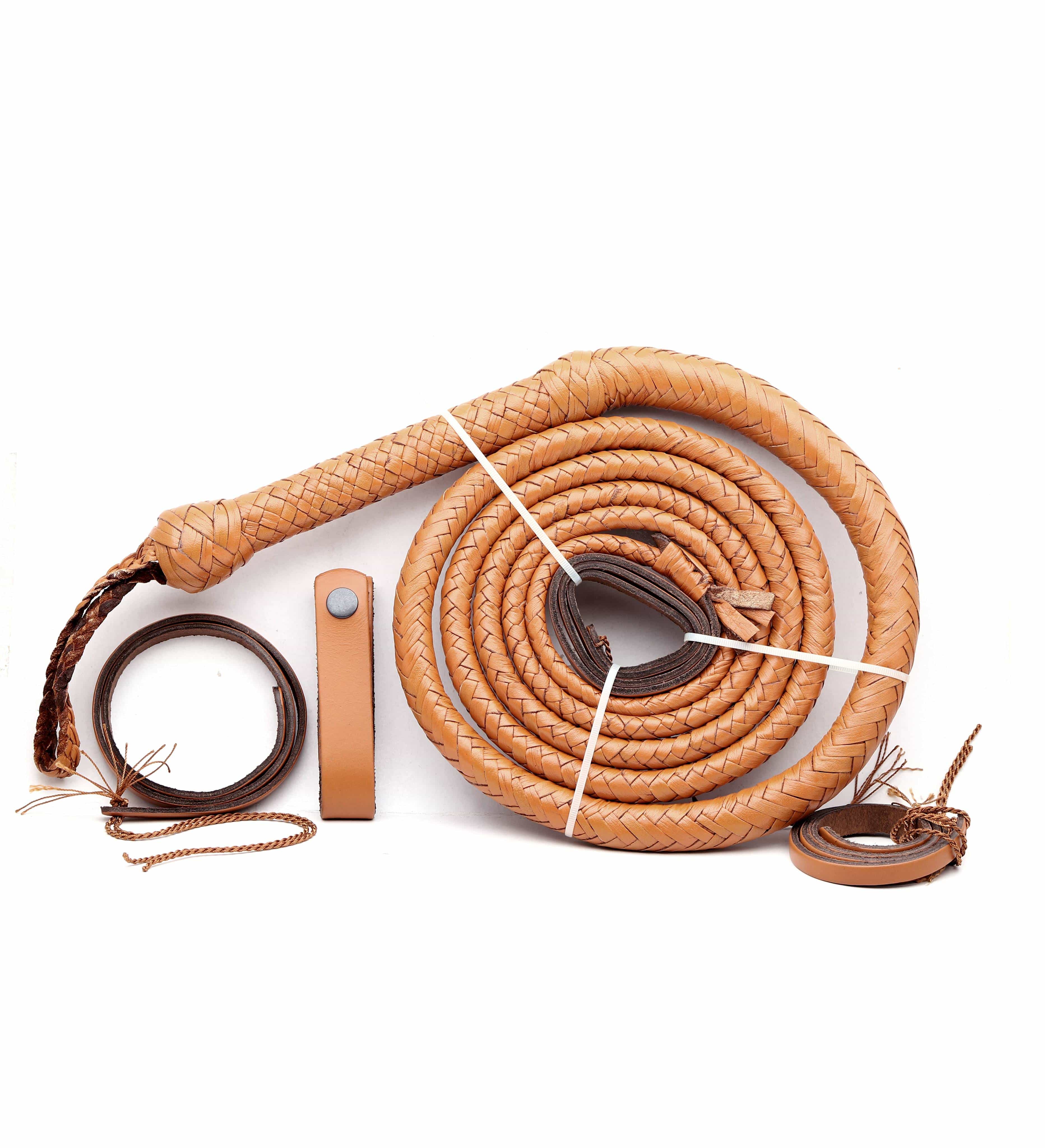 KBS Knives Store Bull Whips Genuine Tan Leather Bull Whip for Sale Online (4ft–16ft)