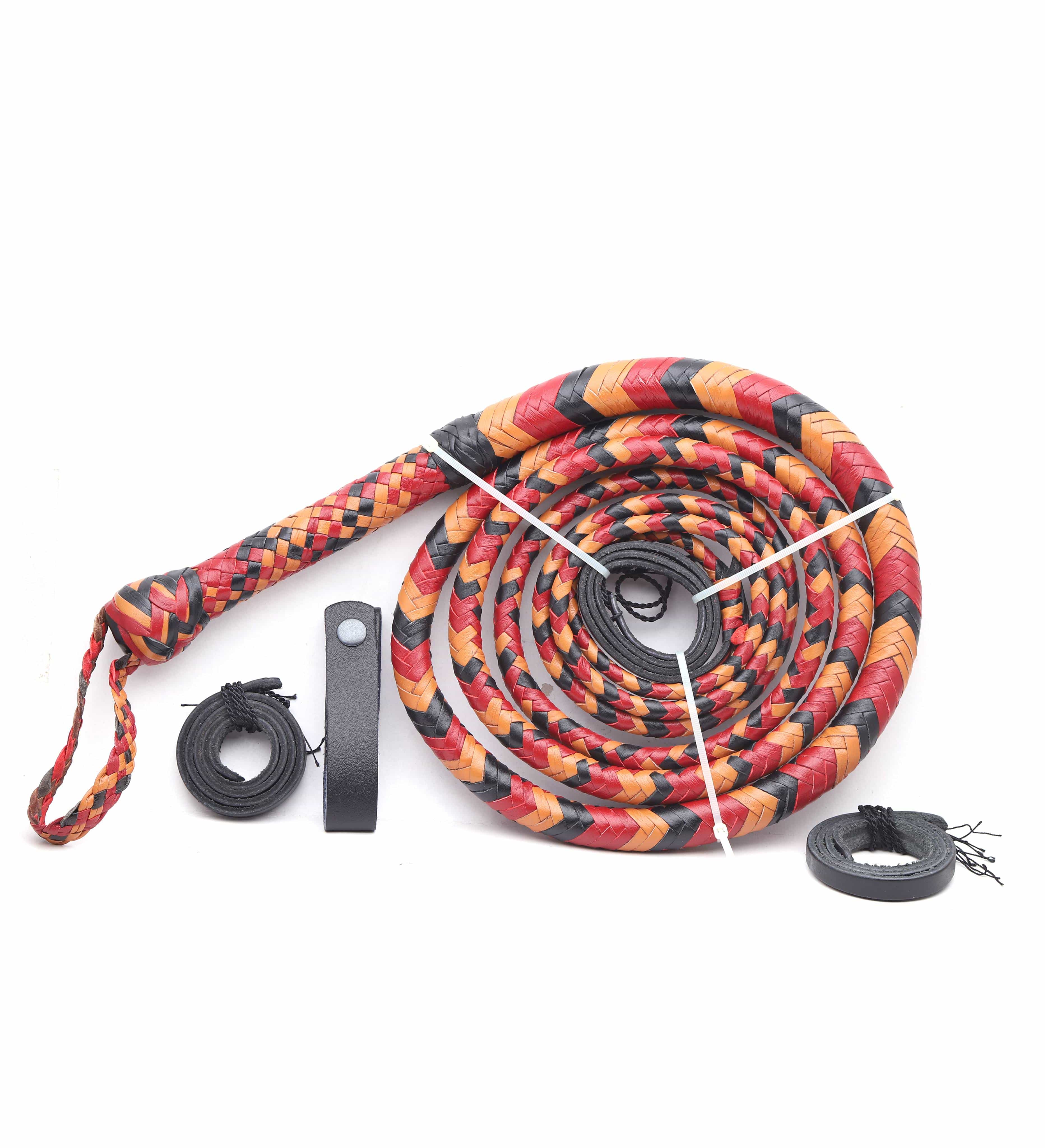 KBS Knives Store Bull Whips Handmade Red, Black & Orange Leather Bullwhip (4ft–16ft)
